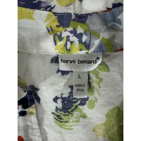 Harve Benard Womens‎ Linen Blend Top Size Large Watercolor Floral Button Up - Picture 3 of 9